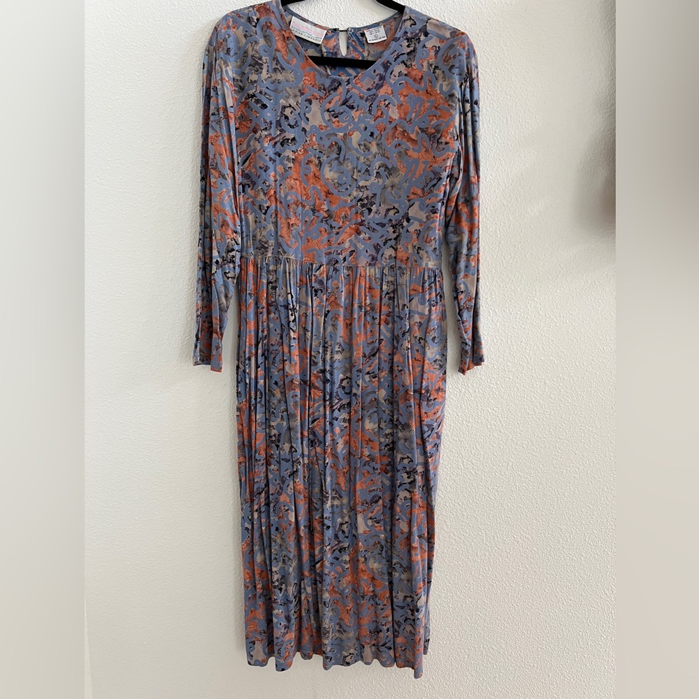 Passports Pier One Large Earthy Granola Pleated Long Sleeve Flowy Light Dress